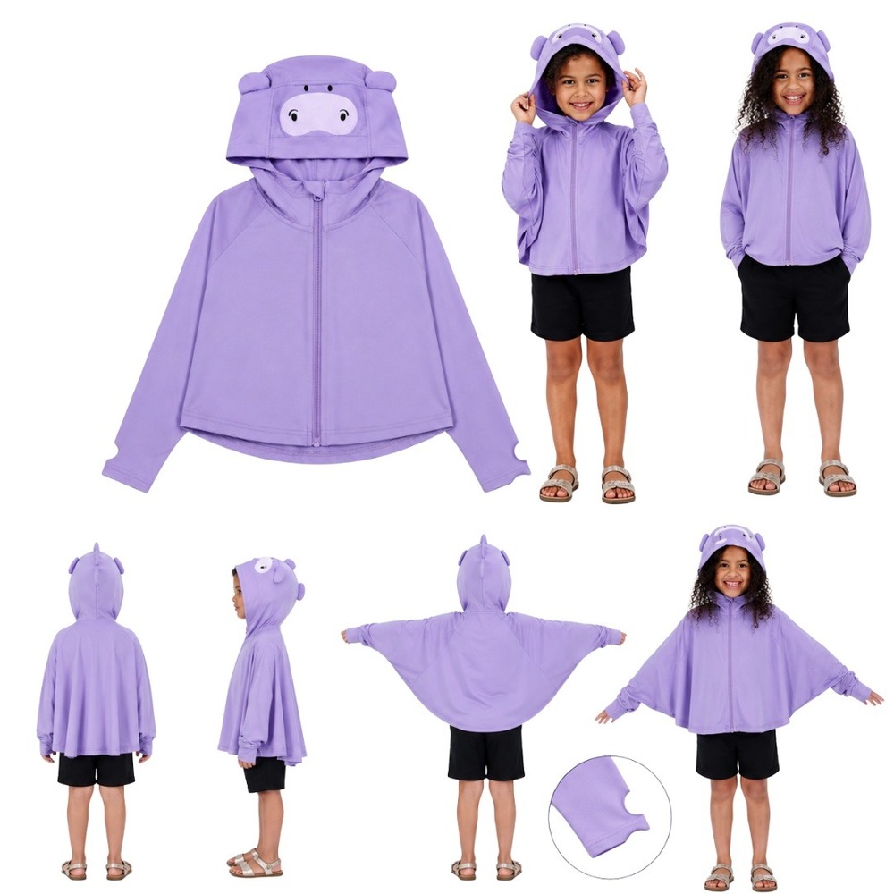 Hazel + Harper UPF Swim Coverup Unisex Kids 2T-4T Purple Hippo Nylon Full Zipper
